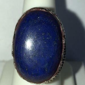 Tibetan Lapis Oval Cut Gemstone in Sterling & Other Silver Metals Ring